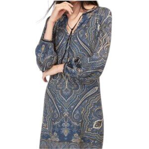Massimo Dutti blue paisley print tunic mini dress size L